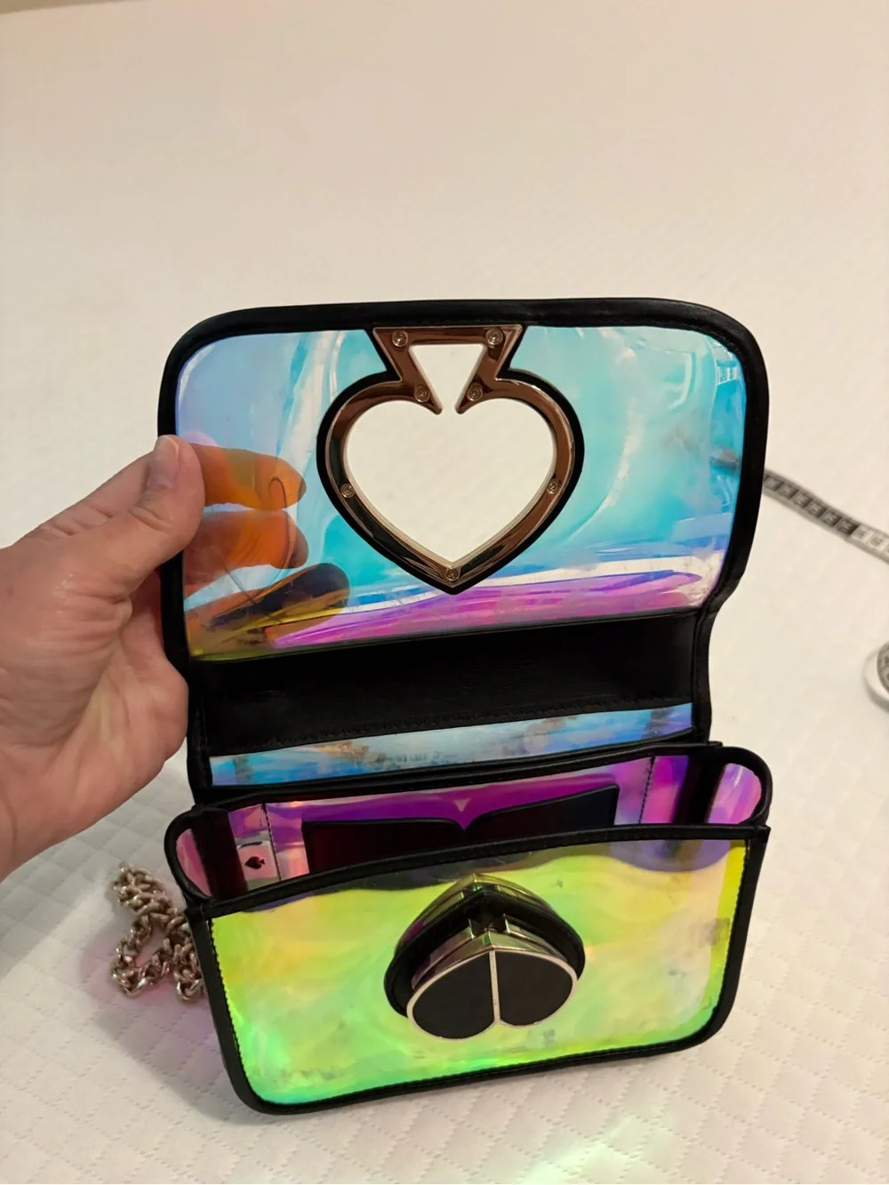 RARE Kate Spade Nicola Iridescent Holographic Heart Crossbody Flap Bag COLLECTOR